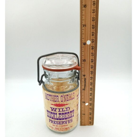 Glass Jar Mother ONeals Wild Huckleberry Preserves Wire Clamp Lid Vintage 11 Oz - Picture 2 of 14
